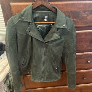 Kut From the Kloth Quilted Hunter Green Faux Suede Moto Jacket, sz M
